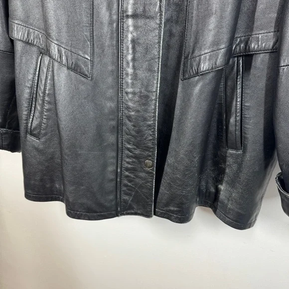 Bod & Christensen Black Leather Coat Size L Quilted Lined Hooded Jacket - Picture 3 of 16